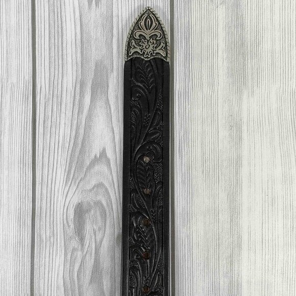 Hand Tooled Western Leather Belt – Western Cowboy Belt with 3 Piece Buckle Set - Picture 6 of 12